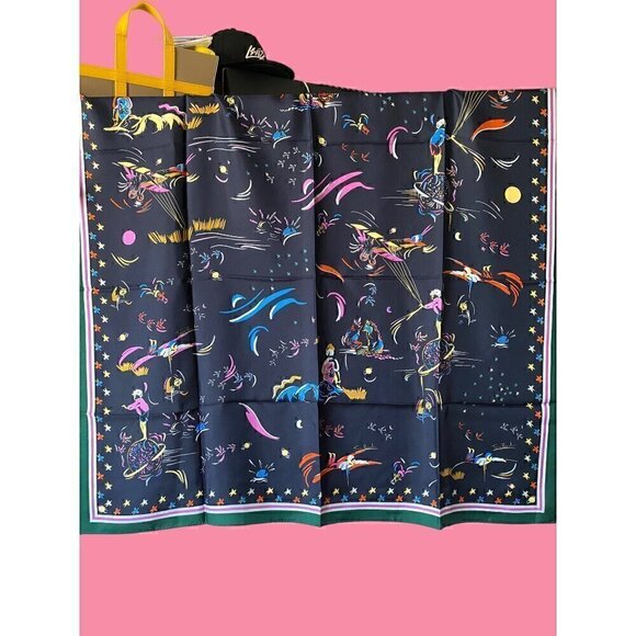 tory burch daydream silk square scarf 36"x36" tory navy blue new rare last one - Picture 4 of 11